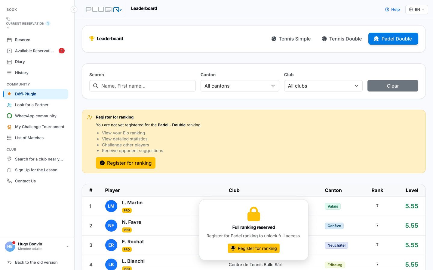 Défi-Plugin ranking by canton and by club