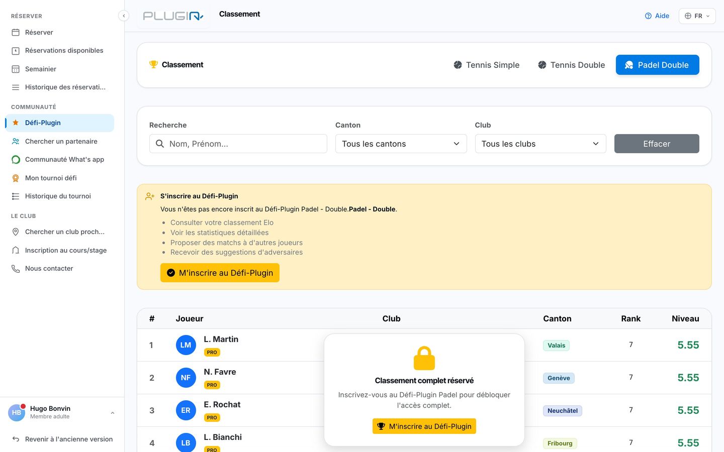 Classement Défi-Plugin par canton et par club