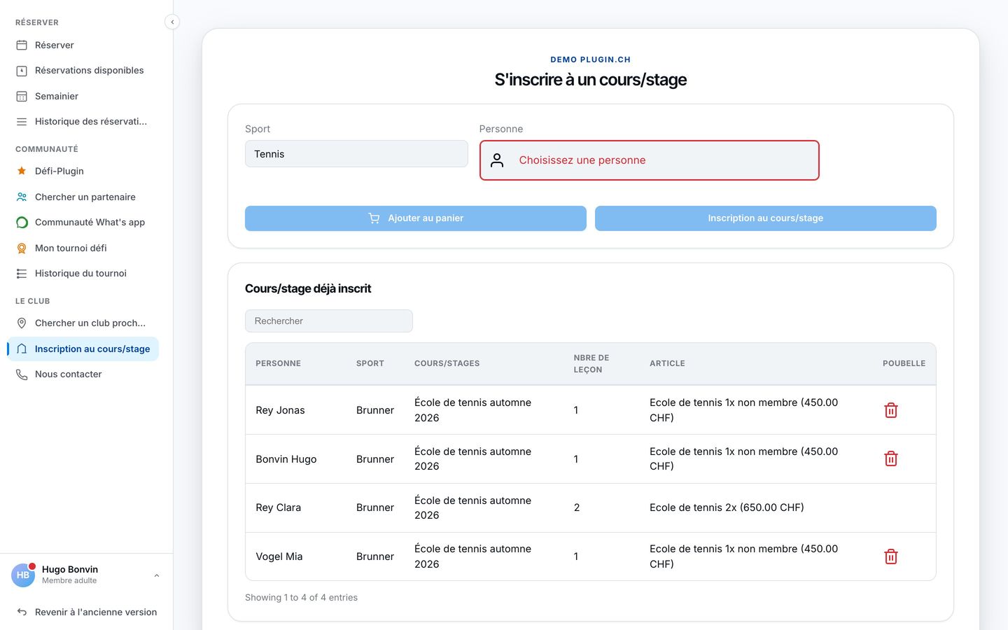 Inscription en ligne à un cours ou un stage