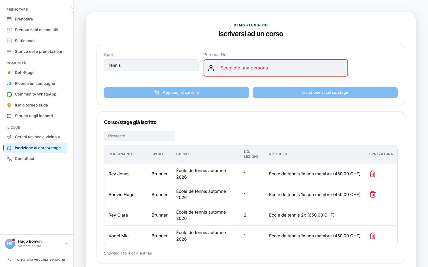 Iscrizione online a un corso o a uno stage